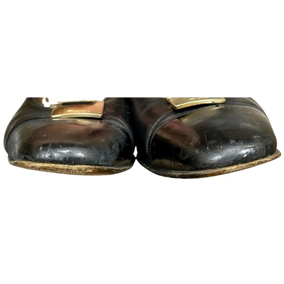 Salvatore Ferragamo Black Leather Slingback Heels with Gold Hardware – Size 8B - Picture 3 of 7